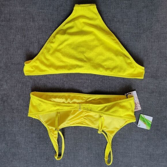 Sincerely Jules neon Yellow Pretty two piece ribbed bikini set in sz Xla… - Picture 3 of 16